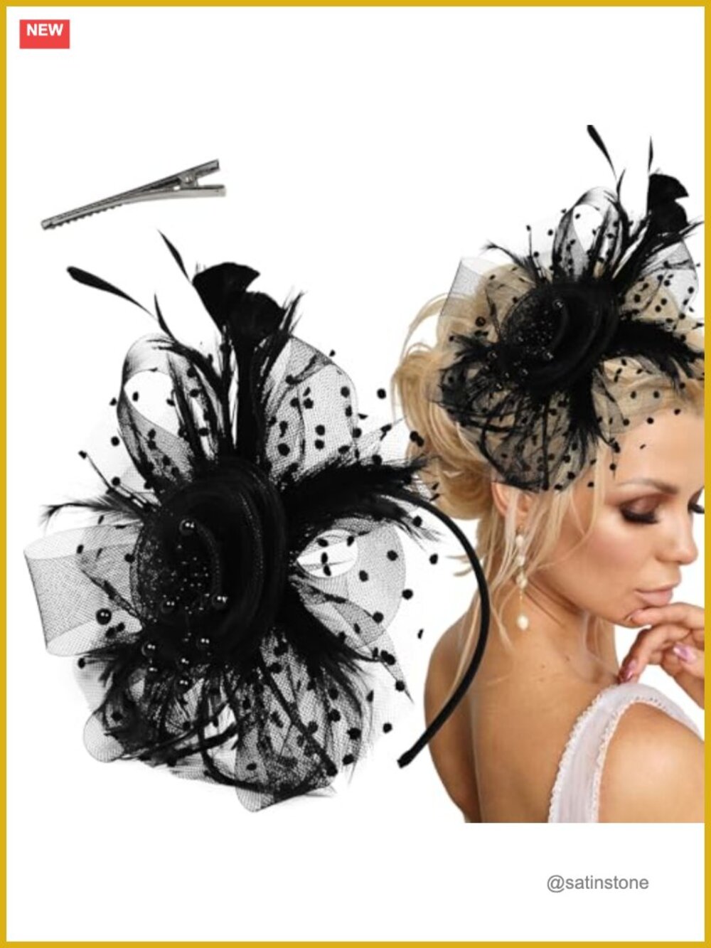 Women's Flower Mesh Ribbon Feather Fascinator Headband Tea Party Hat